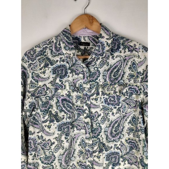 Talbots Womens Light Green/Cream Paisley Button Down Shirt Long Sleeve 10 - Picture 2 of 8
